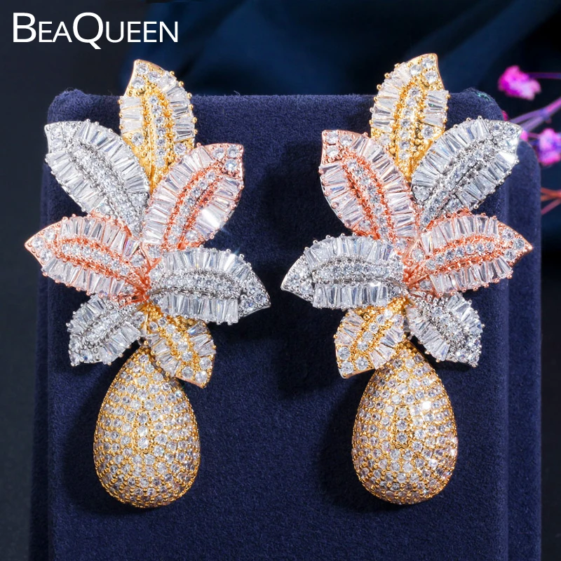 BeaQueen роскошный эксклюзивный большой лист Падение Кубического циркония