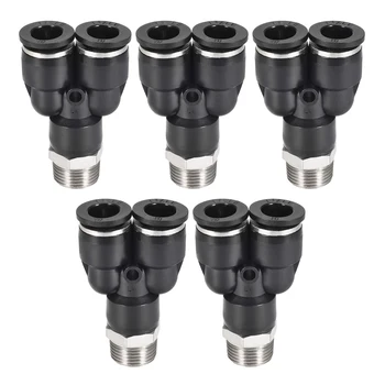 

uxcell 5Pcs Push To Connect Air Fittings Y Type 10mm Tube OD x 3/8PT Male Thread Black for Polyethylene Nylon and PU Tubing