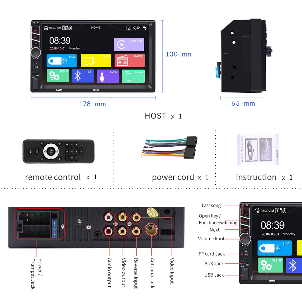 AMPrime 2 din автомагнитола " плеер MP5 сенсорный цифровой дисплей Bluetooth Мультимедиа AUX-IN/FM/USB/SD Авторадио автомобильный резервный монитор