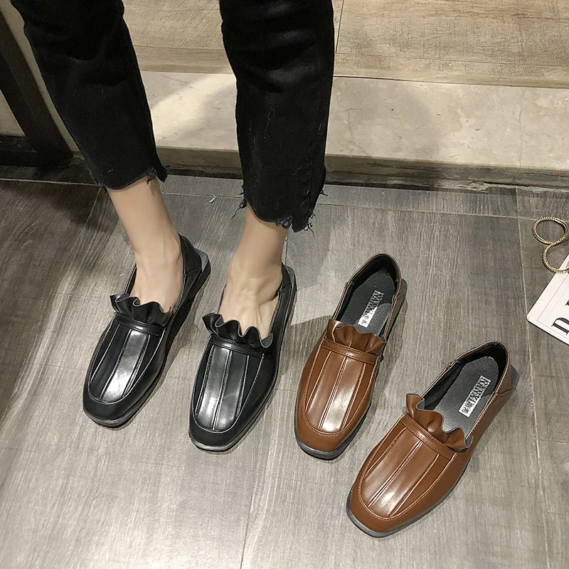 

2019 Fashion Women's All-Match Casual Woman Platform Shoes Oxfords British Style Flats Autumn Slip-on Square Toe Modis New
