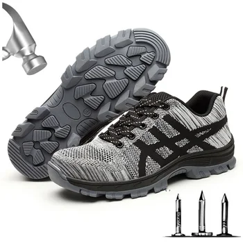

Men Steel Nose Safety Work Shoes grid Lightweight Breathable Reflective Casual Sneaker Prevent piercing Protective boots