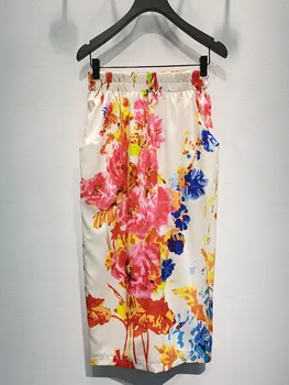 

Elastic High Waist Women Midi Skirt 2020 New Floral Print Lady Sweet Long Skirts With Pocket