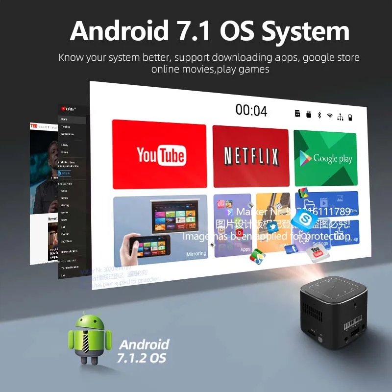 Мини проектор AUN 120 дюймов X4 Android 7 1 WIFI Bluetooth значение Портативный Светодиодный