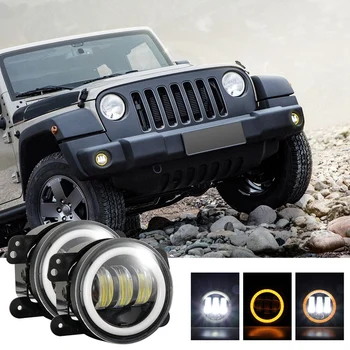 

2Pcs 4 Inch Round Led Fog Lights 30W 6000K White Halo Ring Drl Off Road Fog Lamps for Jeep Wrangler Jk Tj Lj Grand Cherokee(Yell