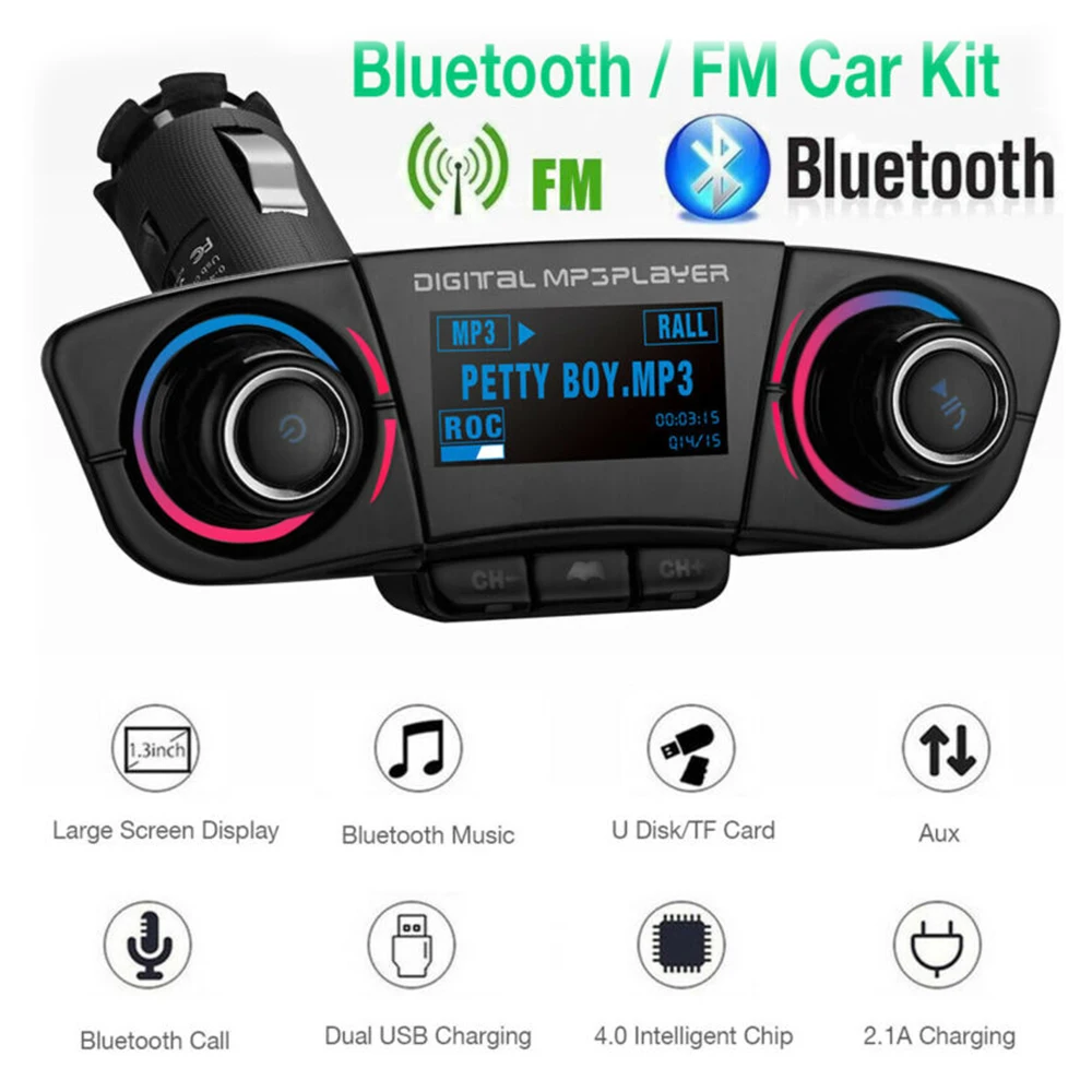 Беспроводной Bluetooth Hands-free fm-передатчик Aux USB MP3-плеер 1," светодиодный дисплей
