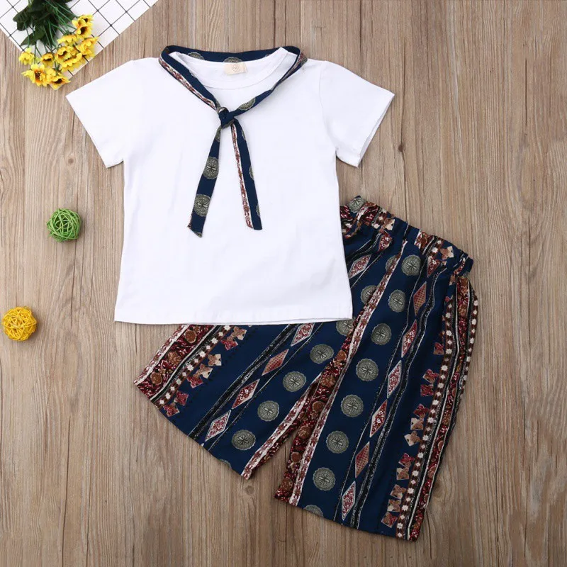 

2Pcs/Set Summer Baby Girls Casual Short Sleeve T-shirt Tops+Floral Pattern Shorts Suits