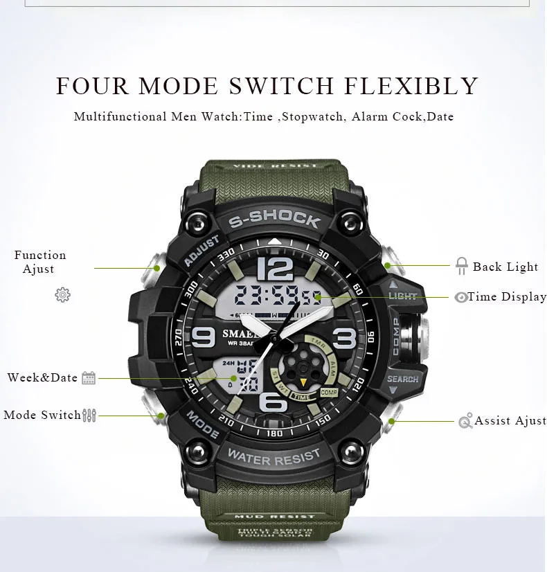 Top Brand Men Sports Watches Military Watch Casual LED Digital Watch Multifunctional Wristwatches 50M Waterproof Student Clock