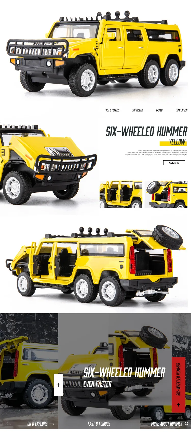 Diecasts& Toy Vehicles 6 Wheels Hummer 1:32 модель автомобиля из металлического сплава SUV Simulation Pull Back игрушки для детей Подарки для детей