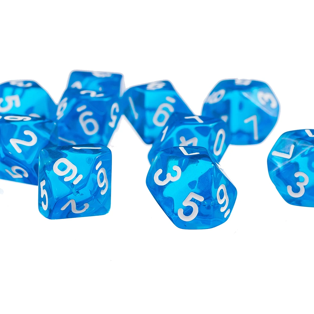 D10 Blue Ten Sided Gem Dice for RPG  Games Set of 10 Dice