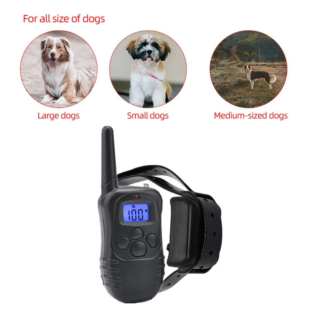 300M Dog Training Collar Pet Remote Control Backlight LCD Display Rechargeable Waterproof and Vibration 998DB-1