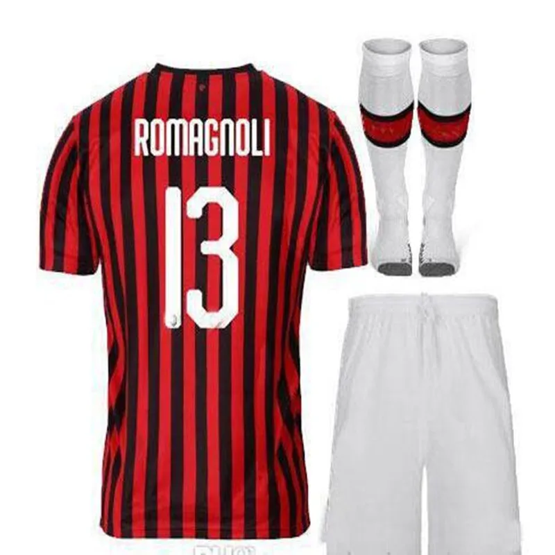 Комплект для взрослых, Футбольная Футболка AC milan, PIATEK PAQUETA SUSO CALDARA CUTRONE ROMAGNOL S. CASTILLEJO AC 19/20