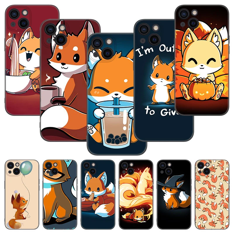 Cute Cartoon Animal Fox Phone Case For Apple iPhone 13 12 Mini 11 Pro XS Max XR X 8 7 6S 6 Plus 5S 5 SE 2020 Soft Black Cover iphone 13 pro cases