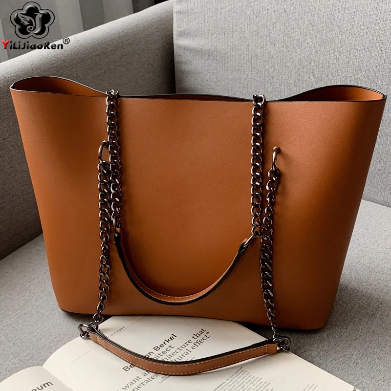 Casual Women Leather Shoulder Bag Chain Crossbody  Large Capacity Tote Bag