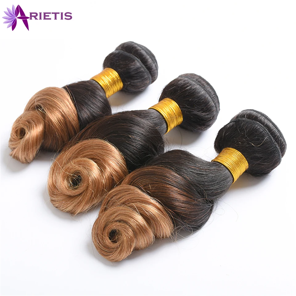 15A Ombre Hair Bundles Brazilian Loose Wave T1B/4/27 Color Human Hair Bundles 100g/Piece Double Weft Remy Extensions