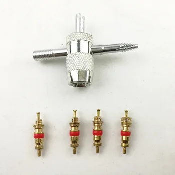 

Manufacturers Direct Selling Four-in-One Tool Kit 1 of Four-in-One Tool + 4 of Brass Color Valve Core Currently Available