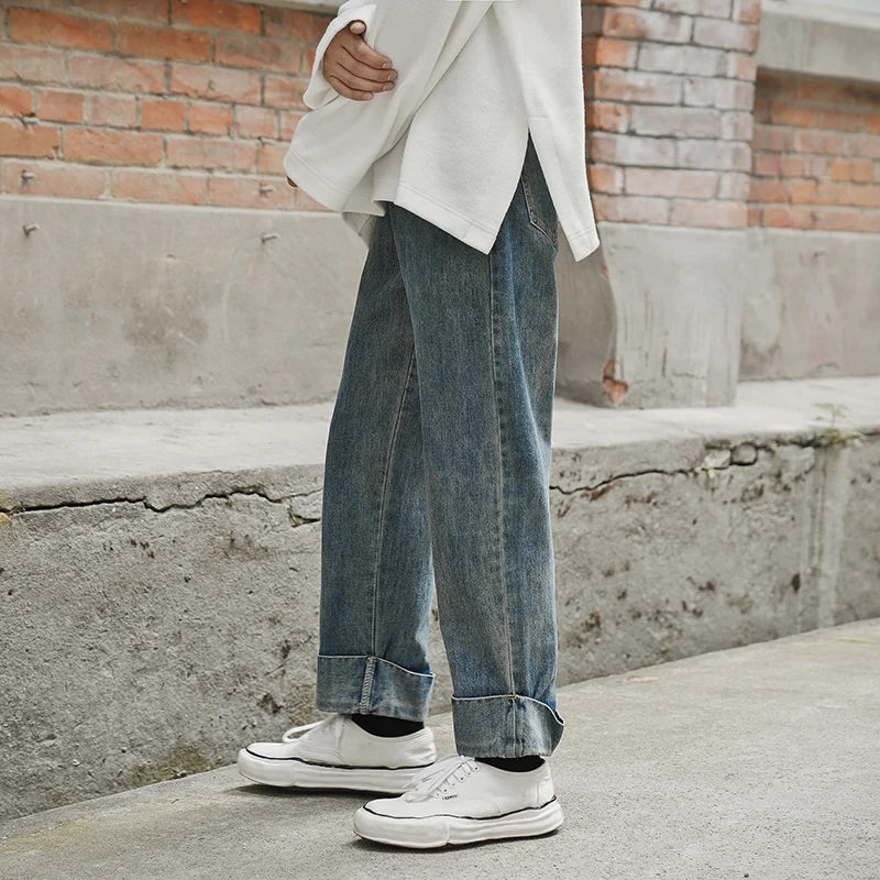 

Men Wide Leg Jeans White Blue Casual Ankle-length Pants Mens 2020 Autumn Spring Streetwear New Loose Straight Baggy Denim Pants