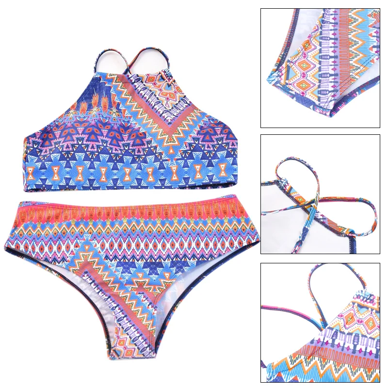 Пляжная одежда для плавания для девочек, эластичный регулируемый купальник, комплект бикини, для родителей и детей, раздельный, в народном стиле, на заказ, дышащий
