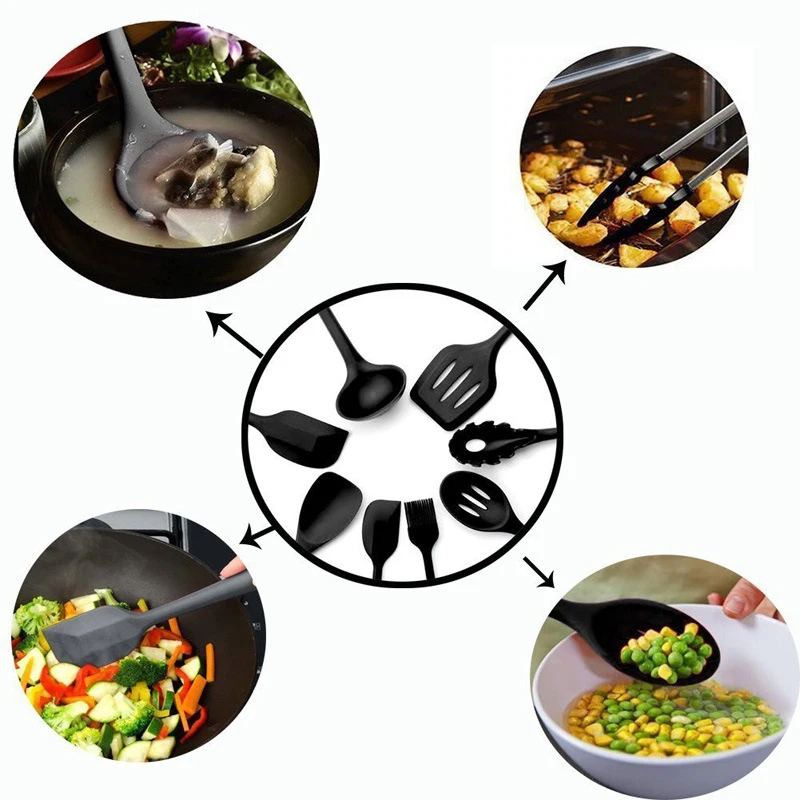 10/12 PCS Heat Resistant Silicone Cookware Set Nonstick Cooking Tools Kitchen Baking Tool Kit Utensils Kitchen Accessories