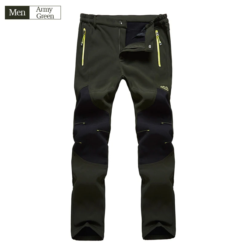 Army Green Зимние треккинговые флисовые водонепроницаемые штаны для охоты, Походные штаны, теплые уличные непромокаемые штаны для мужчин, senderismo pantalon Trekking hombre - Цвет: Army Green