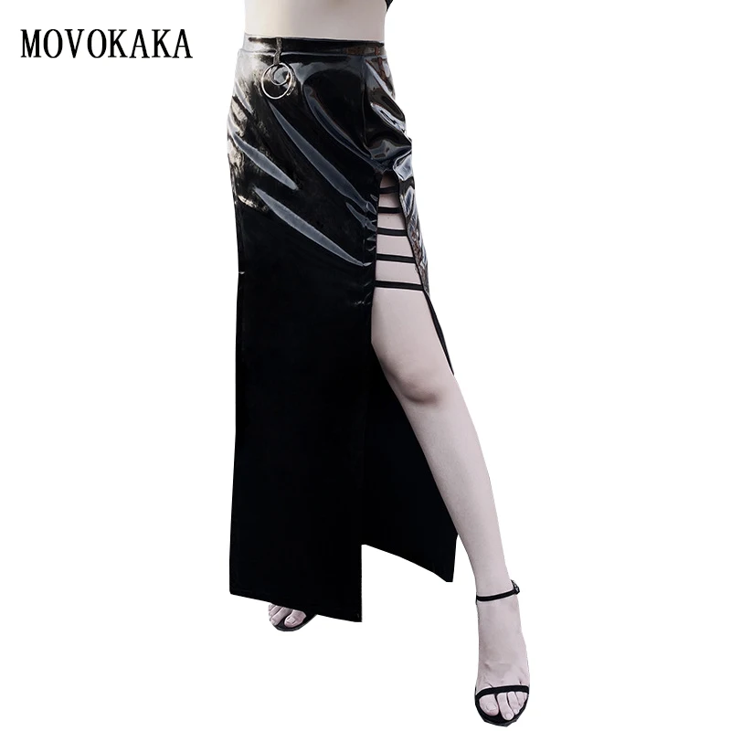 

MOVOKAKA New Fashion Vintage Skirt Sexy PU Women's Skirt Elegant Plus Size Slim Skirt Night Club Skirts Zipper Long Skirts Women