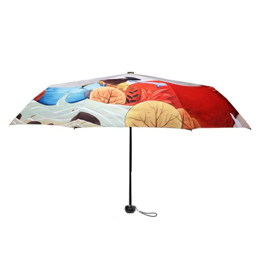 Cute illustration fox girl parasol silver glue sunscreen UV protection umbrella umbrella sun and rain dual use umbrella