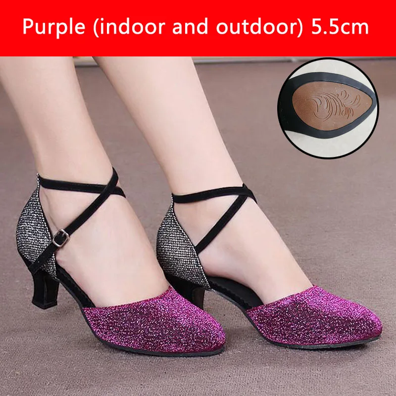 purple style A 5.5cm Новинка; обувь для латинских танцев; Женская Профессиональная обувь для латинских танцев; Танцевальная обувь для взрослых; Современная танцевальная обувь; Танцевальная обувь; женская обувь - Цвет: purple style A 5.5cm