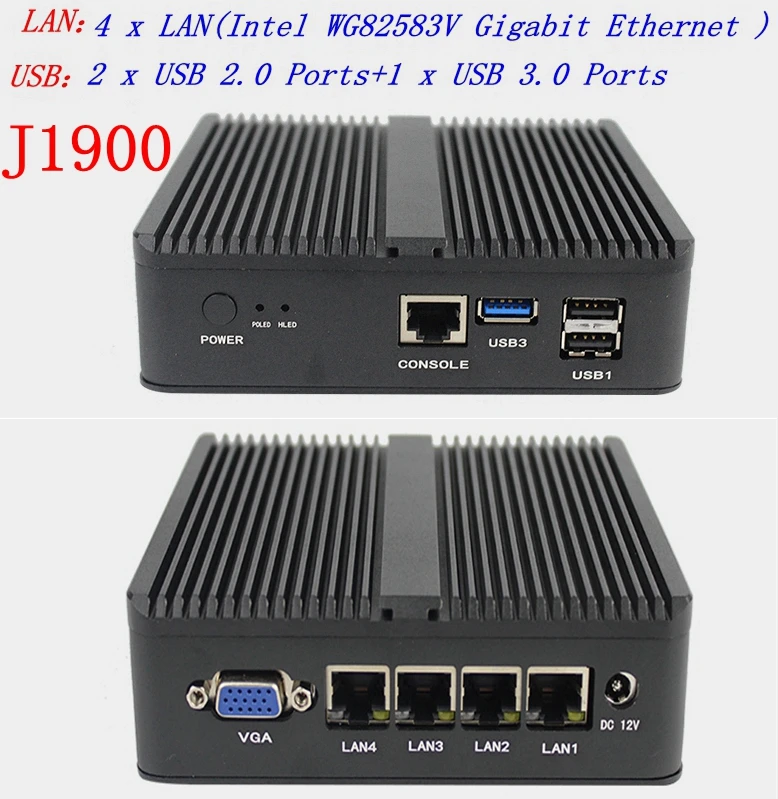 Firewall Mini PC без Шум J1900 4 ядра Max 2,42 ГГц 4 * Gigabit Lan Pfsense маршрутизатор компьютерной безопасности COM 1 * HDMI 1 * VGA