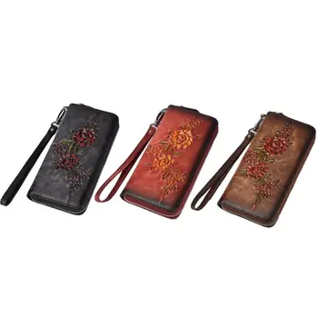 

THINKTHENDO Women's Zipper Wallet Leather Wristlet Handbag Floral Embossed Card Clutch Holder Vintage Phone Pouch Purse