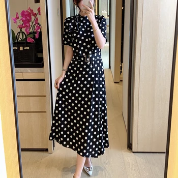 

Polka Dot Print Ruffle Women Dress Summer 2020 Beach Boho Long Dress Belted High Waist Party Maxi Dress Female Casual Dresses