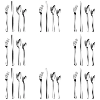 

Cutlery Set, 32-Piece Stainless Steel Flatware Sets, Include Knife/Spoon/Fork, Mirror Polished Dinnerware, Dishwasher Safe - Ser