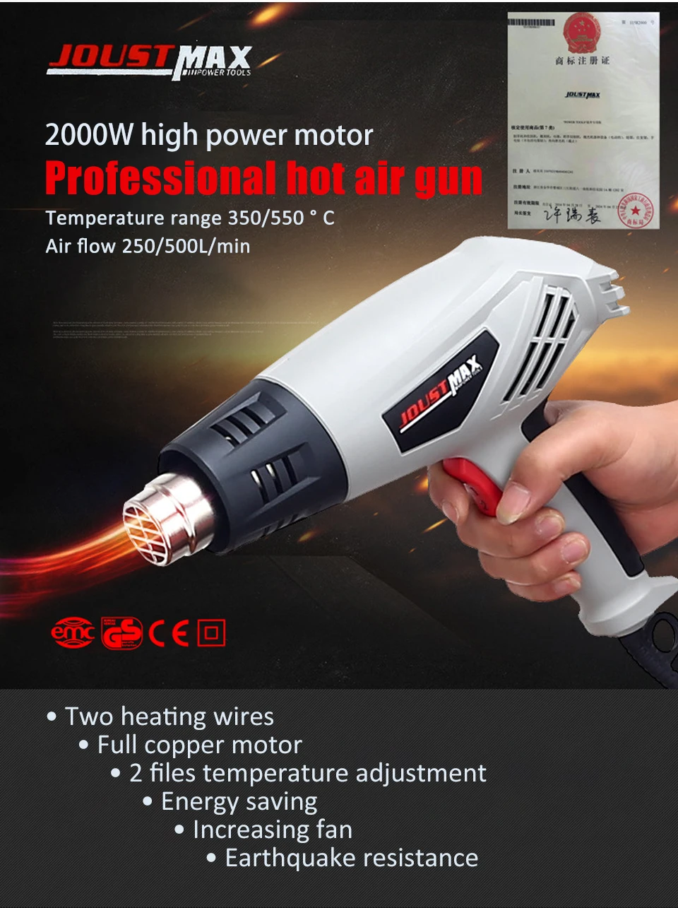 2000 Вт ЕС электрический горячий воздушный пистолет с контролем температуры строительный паяльник фен для волос тепловые пушки с 4 насадками электроинструменты