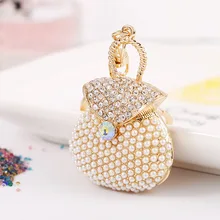 Pearl Handbag Alloy Key Ring Man-made Diamond Car Key Ring Men And Women Small Gifts Handbag Pendant Decoration