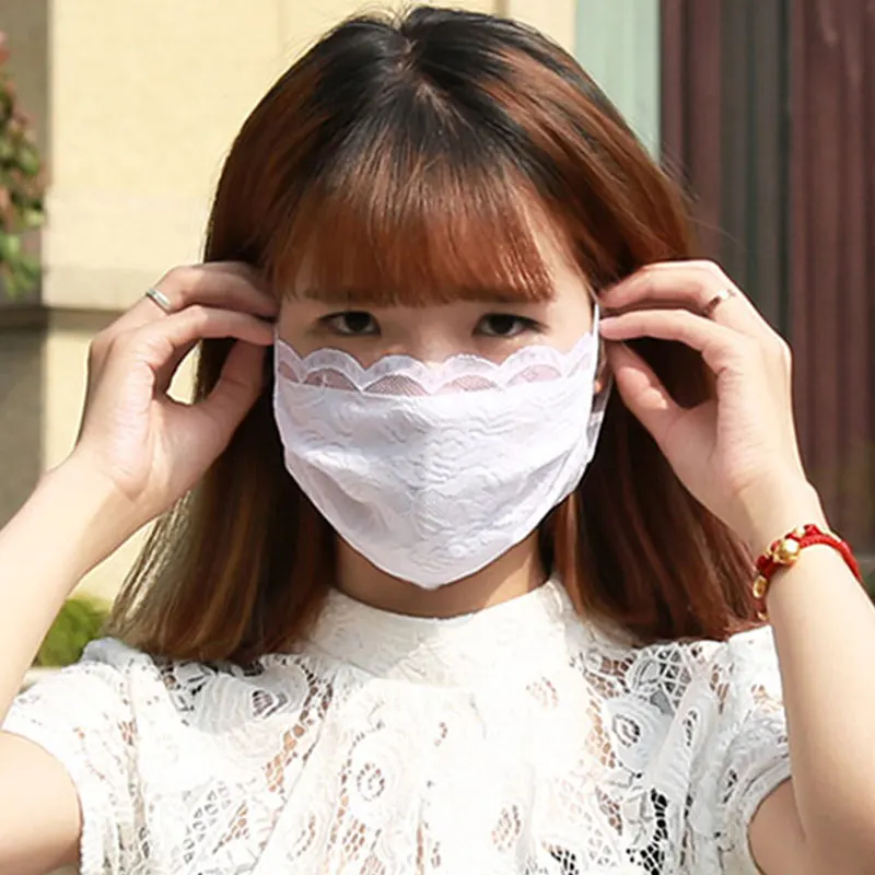 Women Soft Lace Cotton Mask Girls Summer Washable Mask Spring Breathable Mouth Mask Solid Color Mouth-Muffle Face Covers