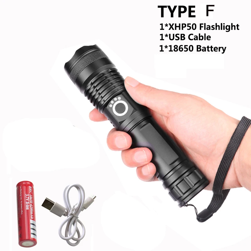 Супер яркий XHP90 USB Перезаряжаемый светодиодный светильник-вспышка мощный фонарь, водонепроницаемый светильник с батареей 18650 или 26650 для кемпинга - Испускаемый цвет: Pacakge F