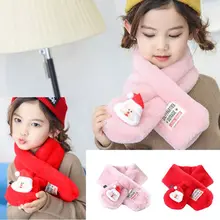 Рождественский плюшевый шарф-шарф с крестиком для маленьких детей; зимний теплый шарф с изображением Санта-Клауса и оленя