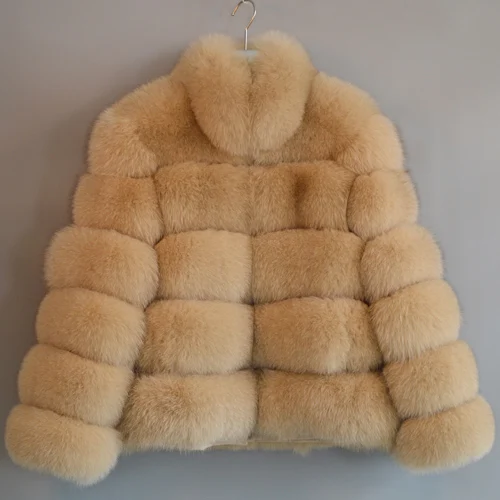 beige yellow Роскошное Новое поступление, Женское зимнее плотное пальто из натурального Лисьего меха, куртка из натурального Лисьего меха, высокое качество, стоячий воротник, пальто из натурального Лисьего меха - Цвет: beige yellow