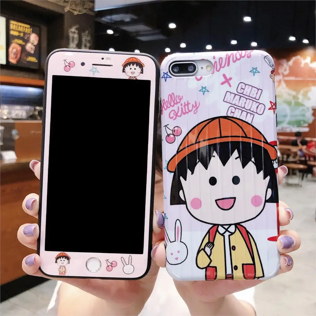 

Sakura Momoko Summer Tree Pattern Screen Protector+Soft Phone Case For iPhone 6 6S 7 8 Plus X XS Max XR 9H HD Tempered Glass