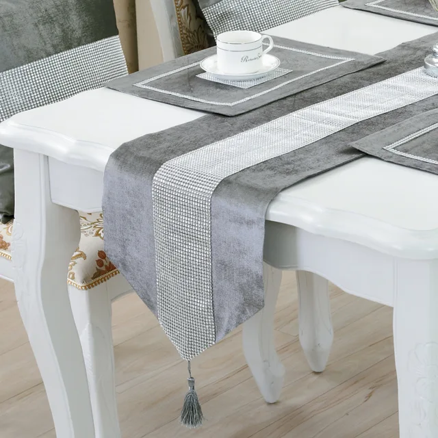Silver Velvet Table Runner Simple Moderen Table Cover Bed Runner Shoes