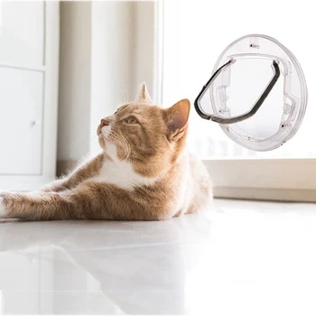 

4 Way Cats Locking Flap Door Interior Exterior Glass Window Small Pet Round Entrance For Cats Small Dogs