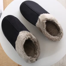 Зимние тапочки; мужские замшевые короткие плюшевые Прошитые домашние туфли для мужчин; нескользящая теплая мягкая бархатная домашняя обувь; модные мужские меховые Тапочки