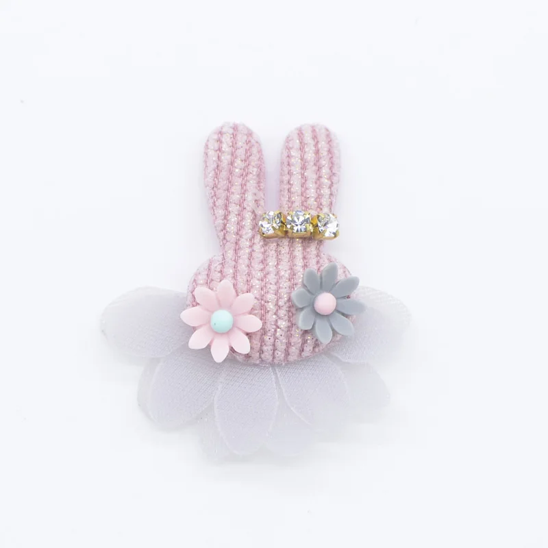 Pink 10 шт. плюшевый кролик Цветочная аппликация со стразами для DIY одежда шляпа украшения для головных уборов шитье ремесла перчатки леггинсы носки Декор H85 - Цвет: Pink