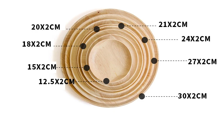 Rubber Wood Round Japanese Dinner Plate Rectangle Serving Tray Beef Steak Fruit Snack Tray Restaurant Food Cutlery Storage Plate