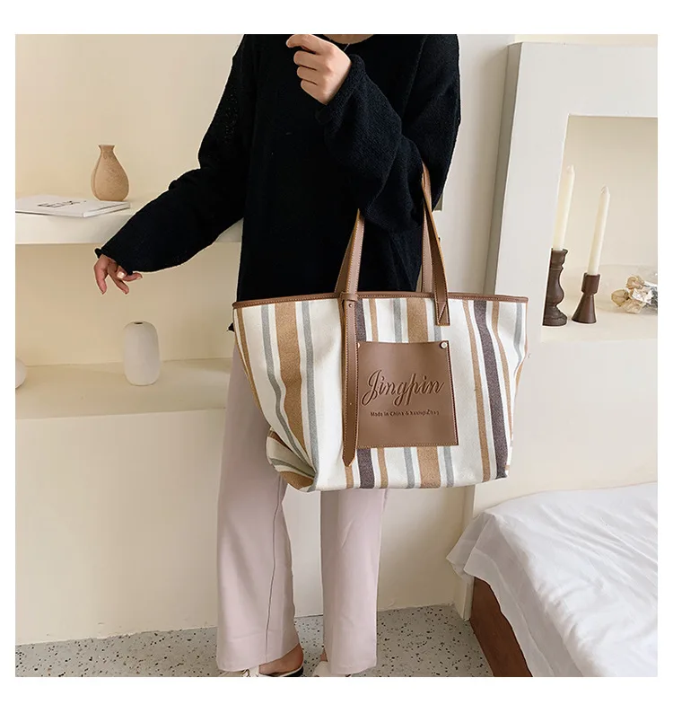 Black White Blue Stripe Handbag 2019 Extra Large Canvas Tote Bags for Women Canvas Bucket Shopper Shoulder Bag Ladies Office Bag (23)