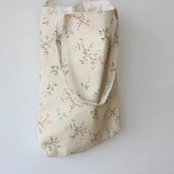 

Large Capacity Casual Women Soft Cotton Linen Flower Shopping Bag Casual Tote Satchel Shoulder Bag Handbag