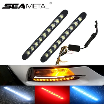 

SEAMETAL Car LED Daytime Running Light Waterproof Headlight Strip Sequential Flow Turn Signal DRL Light Steering Fog Day Lamp
