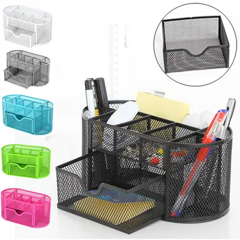 

1Pcs Office Mesh Desk Organizer Desk Supplies Caddy Pen Holder with Compartments and Drawer
