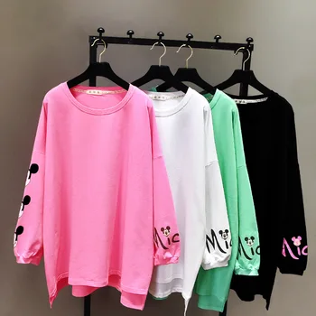 

2019 Autumn Casual Sweatshirt Women Harajuku Pink Oversized Hoodie Cartoon Long Sleeve Loose Mickey Sweatshirt Oversized