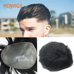 Men's Human Hair Wig Biological Scalp Full PU 0.04-0.06cm Man Toupee Indian Human Hair System Capillary Prosthesis Natural Color