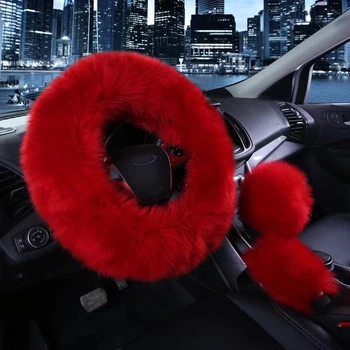 

Car Steering Wheel Long Plush Warm Cover Woolen Handbrake Australian Wool Steering Wheel Cover Auto Accessory For 38cm