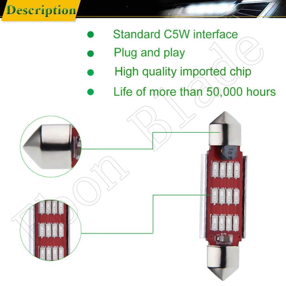 31mm 36mm 39mm 41mm 42mm 10   ĵ 佺  ڵ LED ׸   Ʈ, 4014 12 SMD ȣ   C5W 12V AC
